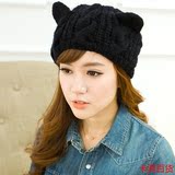 新品猫耳朵韩版潮时尚甜美可爱卡通冬季帽子女冬天款羊毛毛线帽67