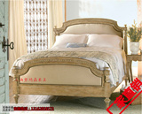 出口美式乡村实木雕花布艺双人床1.8米 法式复古做旧橡木1.5米床