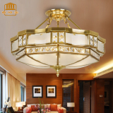 东恒美欧式铜质玻璃艺术顶灯 客厅卧室半吊全铜吸顶灯 铜艺水晶灯