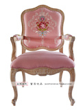 美式新古典实木餐椅法式乡村复古休闲扶手椅欧式粉色布书椅化妆椅