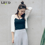 LRUD针织开衫女2016夏季新款韩版七分袖镂空薄针织衫女短款小外套