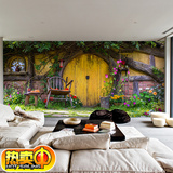 欧式复古3D墙布客厅壁纸沙发背景木纹后花园风景大型壁画餐厅墙纸