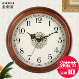 实木客厅钟表欧式美式中式复古圆形挂钟现代简约静音时钟日本机芯