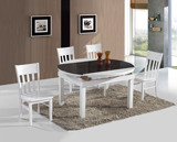 现代简约餐桌折叠圆餐桌多功能钢化玻璃仿大理石桌面餐桌椅组合