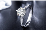 纯银戒指六爪1克拉s925正品钻戒仿真女款排钻v款求结婚戒指礼物