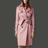 正品恶搞巴宝莉女装秋冬羊毛呢修身显瘦气质粉红色双排扣长袖大衣