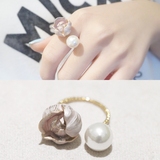韩国进口东大门代购开口珍珠花朵戒指女时尚新潮指环可调甜美气质