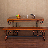 美式乡村实木复古餐桌做旧铁艺餐桌椅组合组装长方形办公桌可定制