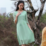 伶俐柠檬原创设计10329复古中国风手绘连衣裙民国文艺范女装中长