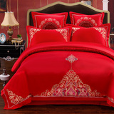 依尚富安娜婚庆四件套结婚六件套大红纯棉床品新婚套件床上用品