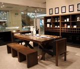 美式复古全实木餐桌椅 6人饭桌组合办公桌洽谈桌咖啡厅原木长桌