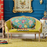 美式新古典双人沙发 欧式实木布艺高档沙发椅 法式雕花双人沙发椅