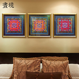 现代中式客厅装饰画东南亚泰式高档抽象壁画立体实木边框精裱挂画