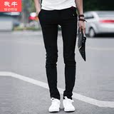 我牛夏季长裤男士修身小脚布裤青春学生日系潮流黑裤韩版休闲裤