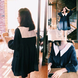 2016春季韩版海军领灯笼袖宽松娃娃衫 可爱软妹学生连衣裙短裙女