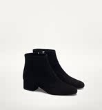 massimodutti 西班牙代购女士1月黑色低跟山羊麂皮短靴3008121