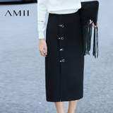 Amii[极简主义]2016秋新复古侧开叉下摆大码中长款半身裙11682114