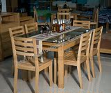 上海厂家直销水曲柳实木餐桌玻璃餐台简约现代饭桌子长方形整装