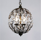 美式复古铁艺个性水晶灯 北欧球形艺术水晶客厅餐厅田园树枝吊灯