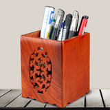 档花梨木质笔筒桌面收纳盒创意时尚笔座笔桶摆件红木办公用品高