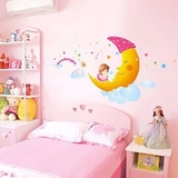 卡通月亮幼儿园午睡室墙壁贴纸小女孩房间装饰贴画儿童卧室贴图
