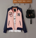 韩国秋装新款横须贺刺绣棒球服女飞行员粉色夹克休闲短款外套潮