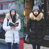 MISSQ冬装新款 韩版时尚修身加厚保暖棉服女带帽毛领棉衣外套棉袄