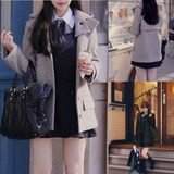 韩国代购2015秋冬季毛呢外套女韩版学院风中长款带帽休闲羊绒大衣