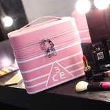 3CE条纹化妆箱化妆包女韩国 专业手提大容量多层可爱 带镜子包邮
