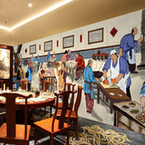 复古中式传统餐饮大型壁画饭店客厅沙发墙纸酒楼客栈牛肉面馆壁纸