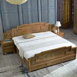 新中式古典榆木家具花梨木色木床实木床 豪华双人床1.8米卧室大床