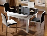 DFGD家具  黑色钢化玻璃功能餐桌 耐热饭桌 可变形带电磁炉圆桌