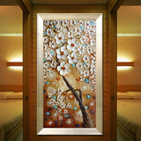 简约现代 玄关走廊纯手绘凹凸3D立体油画竖版平安发财树装饰挂画