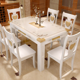 长方形木质大理石餐桌 欧式黄玉白色烤漆餐桌椅组合一桌4椅6椅
