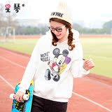 青少年韩版少女春装中学生套头卫衣女版连帽印花潮学院风棒球服bf