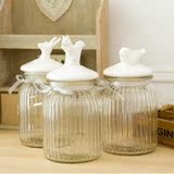 创意北欧装饰厨房玻璃瓶陶瓷动物密封罐零食干果茶叶收纳储物罐子