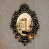 美式欧式复古仿古雕花椭圆形壁挂装饰化妆美容镜浴室卫浴面盆镜子