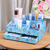 化妆品收纳盒桌面抽屉式 欧式创意家用木制护肤品整理盒 韩国大号