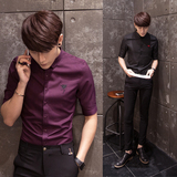 夏季男装半袖寸衫韩版青年修身短袖白衬衫职业工装男士工作服衬衣
