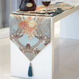 奥萨洛 花镜水月桌旗欧式盖布亚麻提花茶几布中式美式现代餐桌布