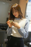 2016韩版秋冬季假两件衬衫针织拼接上衣韩范立领学生条纹棉衬衣女