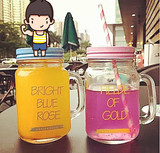 包邮韩国创意梅森瓶玻璃杯带盖 成人吸管水杯饮料杯果汁杯字母杯