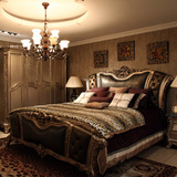 欧式大床真皮床 进口头层牛皮床实木雕花太子床1.8米婚床双人床