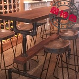 欧美式实木桌铁艺复古酒吧台桌工业水管咖啡厅餐桌椅组合主题包邮