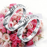 925纯银520情侣戒指一对开口男女学生创意结婚对戒情人节礼物刻字