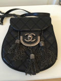 美国正品直邮 Chanel 黑银扣件流苏坠黑色菱格斜挎女包包手袋