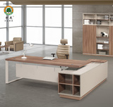 万度现代办公家具书老板桌简约实木创意办公转角电脑桌带书柜