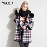 miamia2015冬新品欧美休闲复古格纹中长款羊毛大衣女外套842530H