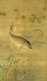明 缪辅 鱼藻图60x103cm纸本画芯国画名画年年有余装饰画收藏礼品