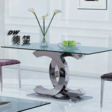 厂家直销可定制简约现代家居家具创意不锈钢时尚钢化玻璃长餐桌